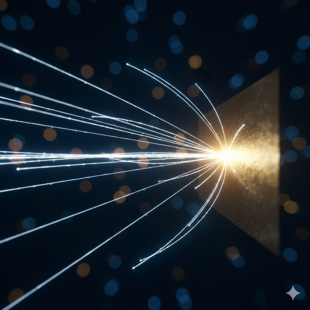 Alpha Particles Scattering From A Thin Gold Foil, Illustrating Rutherford’s Nuclear Atom.