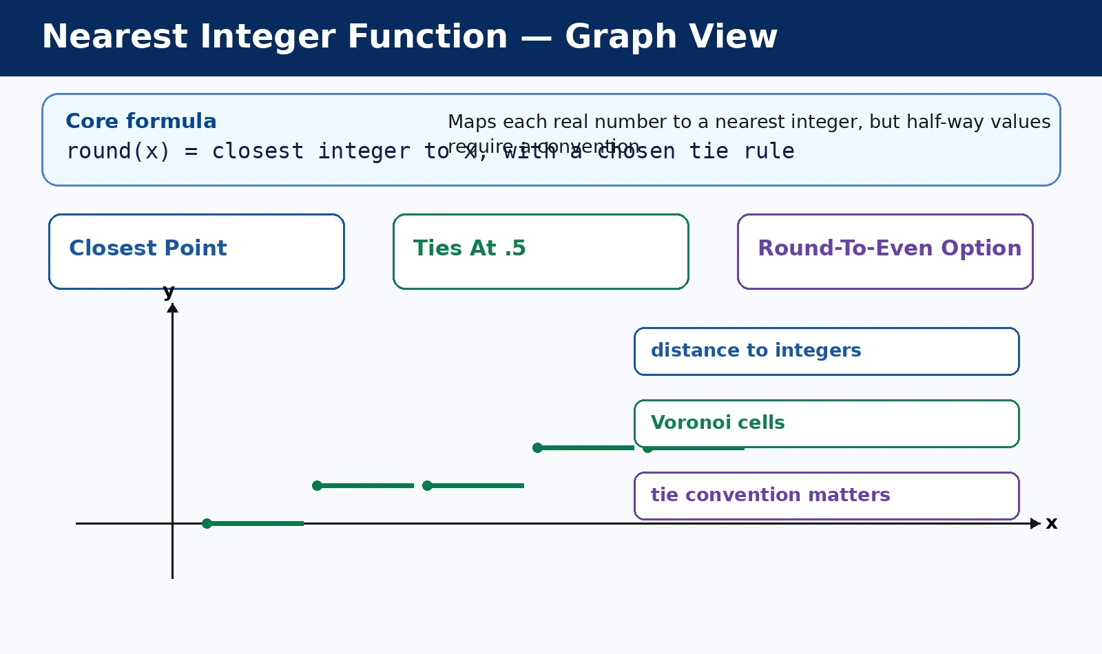 Nearest Integer Function: Rounding Rules and Tie Cases graph and behavior diagram