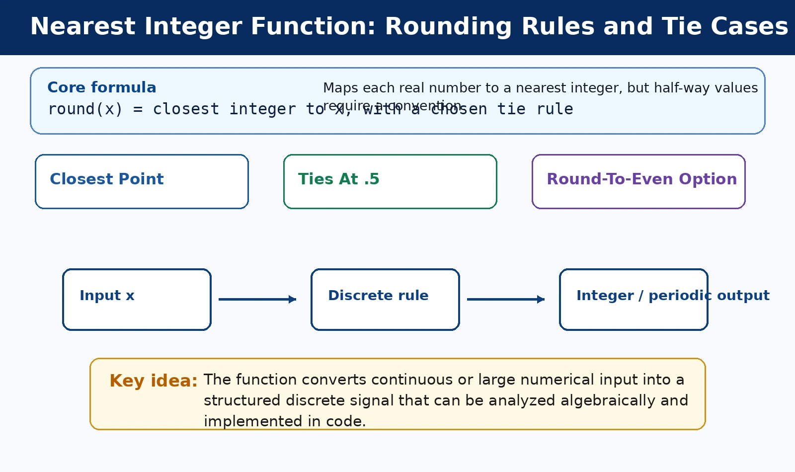 Nearest Integer Function: Rounding Rules and Tie Cases theory and formula diagram