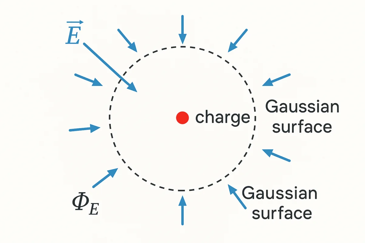This diagram provides a clear Gauss's Law Explanation, illustrating the relationship between electric flux, electric field, and the enclosed charge within a closed surface.